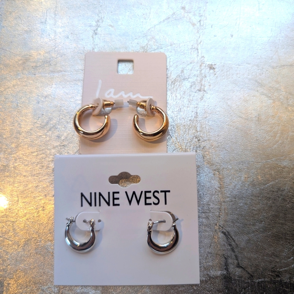 NWT Nine West & I Am Goldtone Silvertone Hoop Earrings Timeless Design